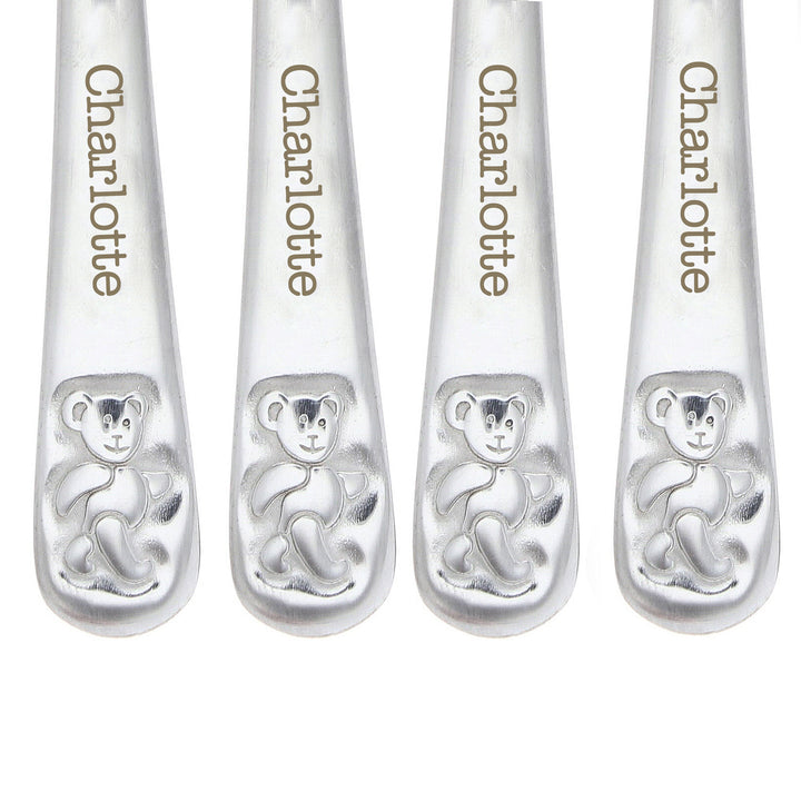 Personalised Teddy 4 Piece Embossed Cutlery Set - part of the Gifts Finder Personalised Children's Cutlery Sets collection