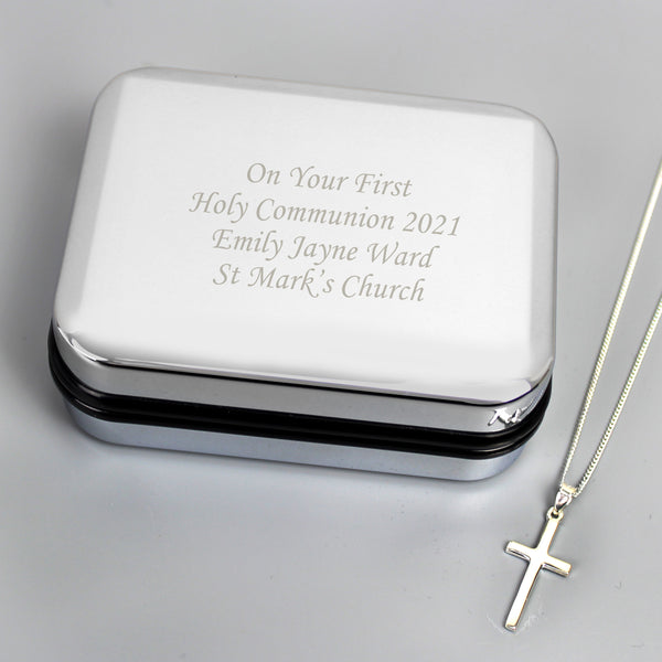 Buy Personalised Box with Silver Cross Necklace available now at www.giftsfinder.co.uk