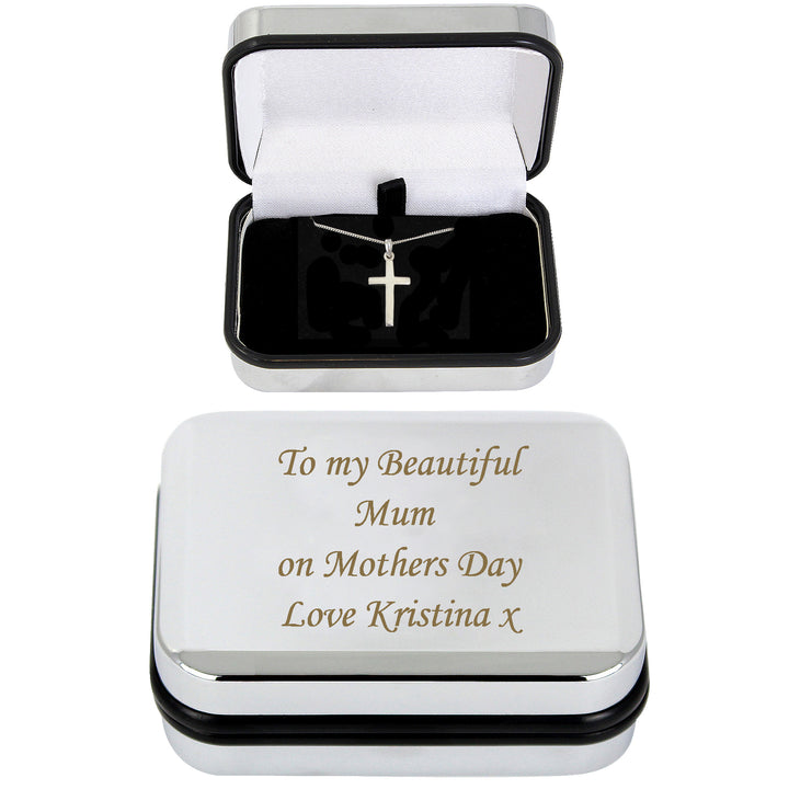 Buy Personalised Box with Silver Cross Necklace available now at www.giftsfinder.co.uk