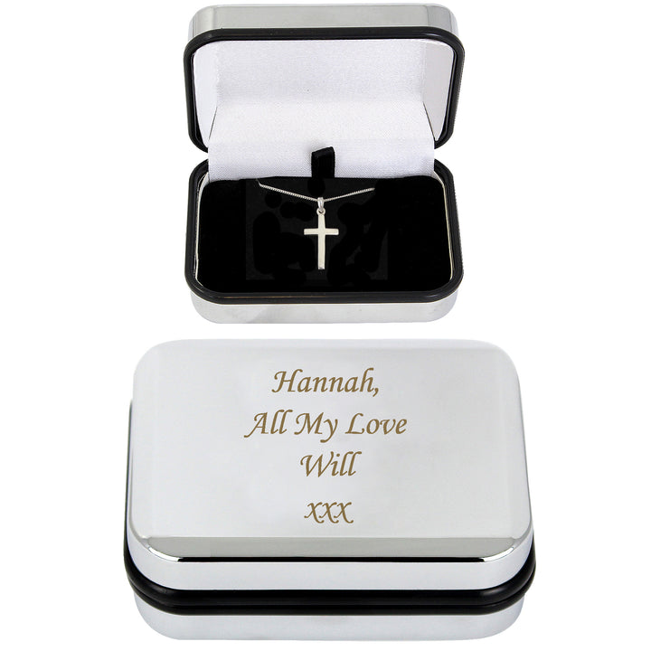 Buy Personalised Box with Silver Cross Necklace available now at www.giftsfinder.co.uk