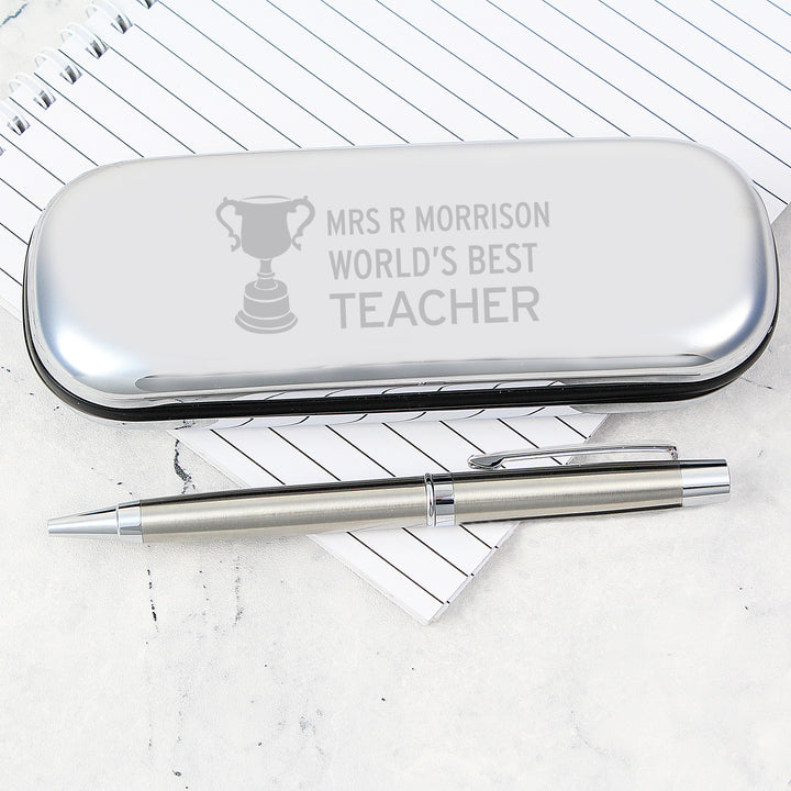 Personalised Teacher Trophy Pen and Box Set in gift category Personalised Teacher Gifts