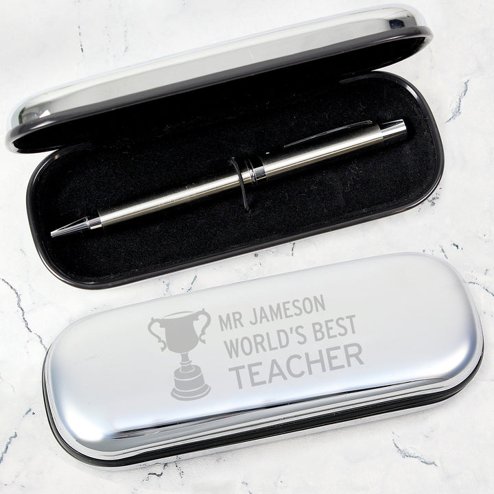 Personalised Teacher Trophy Pen and Box Set in gift category Personalised Teacher Gifts