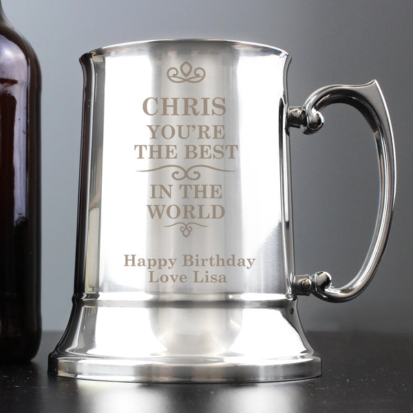 Buy Personalised Best in the World Stainless Steel Tankard available now at www.giftsfinder.co.uk