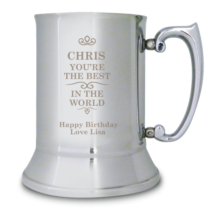 Buy Personalised Best in the World Stainless Steel Tankard available now at www.giftsfinder.co.uk