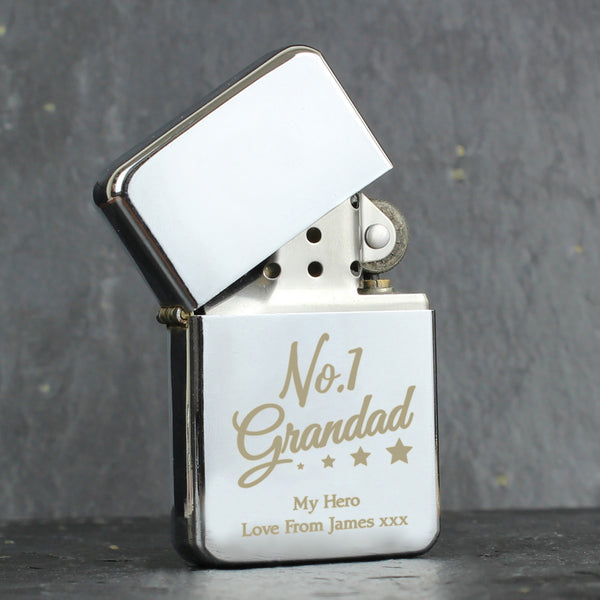 Buy Personalised No.1 Grandad Silver Lighter at www.giftsfinder.co.uk