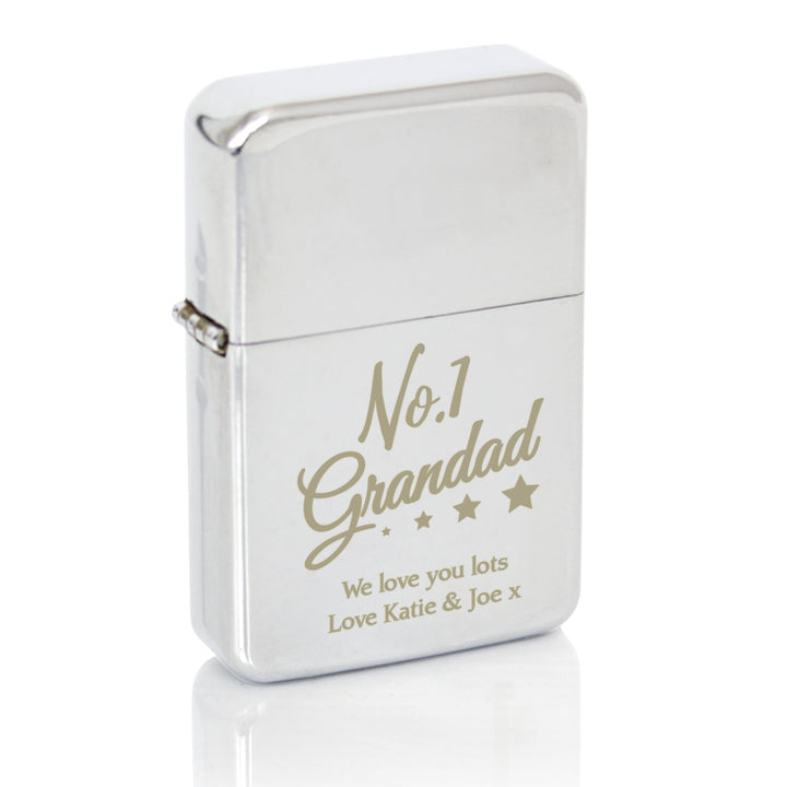 Buy Personalised No.1 Grandad Silver Lighter at www.giftsfinder.co.uk