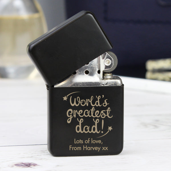 Buy Personalised 'World's Greatest Dad' Black Lighter at www.giftsfinder.co.uk