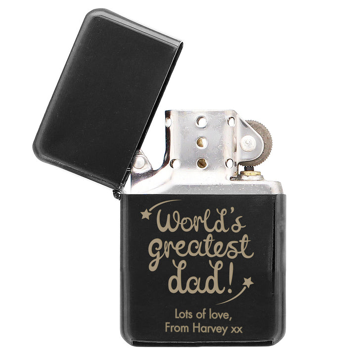 Buy Personalised 'World's Greatest Dad' Black Lighter at www.giftsfinder.co.uk