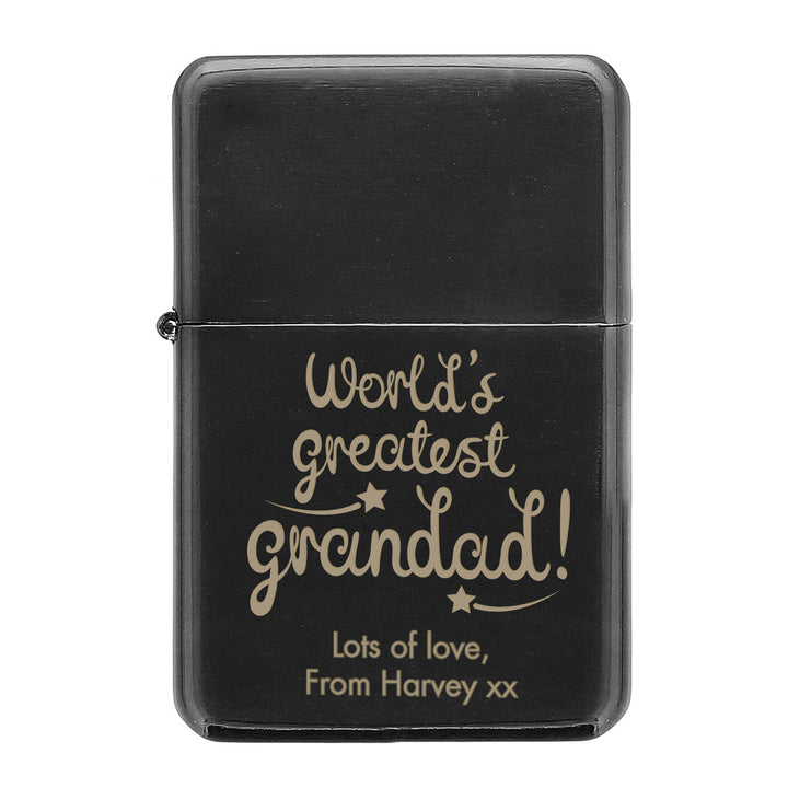 Buy Personalised 'World's Greatest Grandad' Black Lighter at www.giftsfinder.co.uk