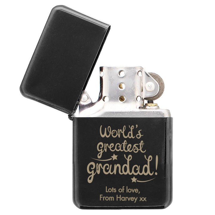 Buy Personalised 'World's Greatest Grandad' Black Lighter at www.giftsfinder.co.uk