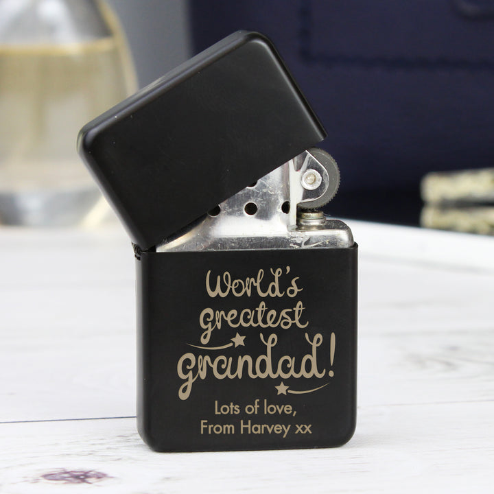 Buy Personalised 'World's Greatest Grandad' Black Lighter at www.giftsfinder.co.uk