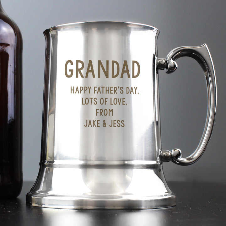 Buy Personalised Free Text Stainless Steel Tankard at www.giftsfinder.co.uk