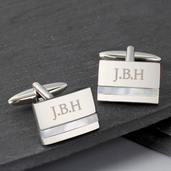 Buy Personalised Mother of Pearl Cufflinks available now at www.giftsfinder.co.uk