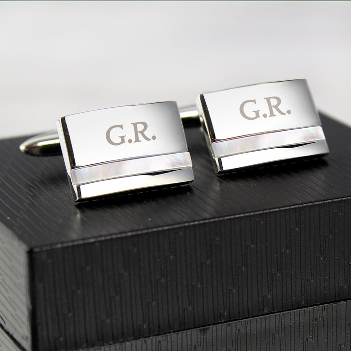 Buy Personalised Mother of Pearl Cufflinks available now at www.giftsfinder.co.uk