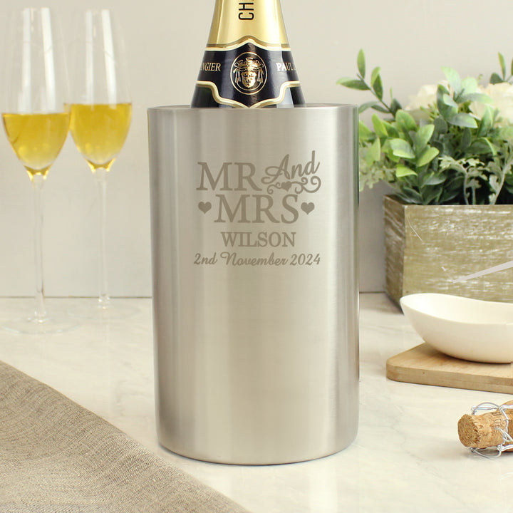 Personalised Mr & Mrs Wine Cooler - part of the Gifts Finder Personalised Wedding Gifts collection