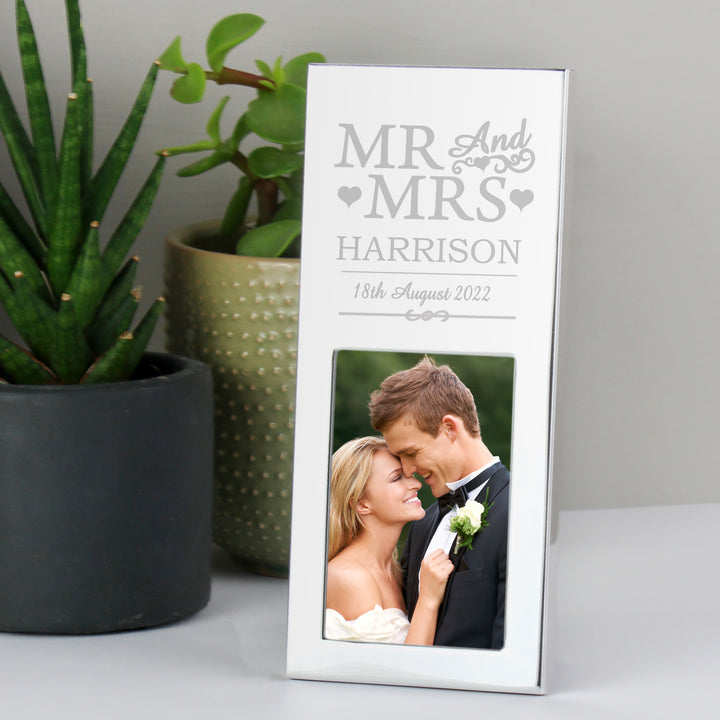 Personalised Small Mr & Mrs 2x3 Inch Silver Photo Frame - part of the Gifts Finder Personalised Photo Frames collection