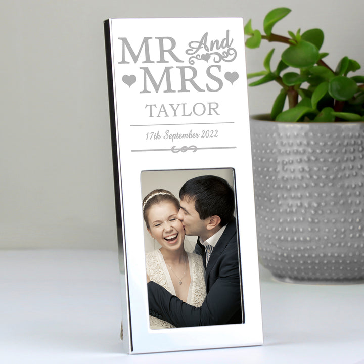 Personalised Small Mr & Mrs 2x3 Inch Silver Photo Frame - part of the Gifts Finder Personalised Photo Frames collection