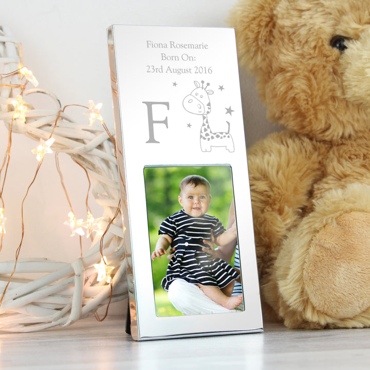 Buy Personalised Hessian Giraffe Small 2x3 Silver Photo Frame at www.giftsfinder.co.uk