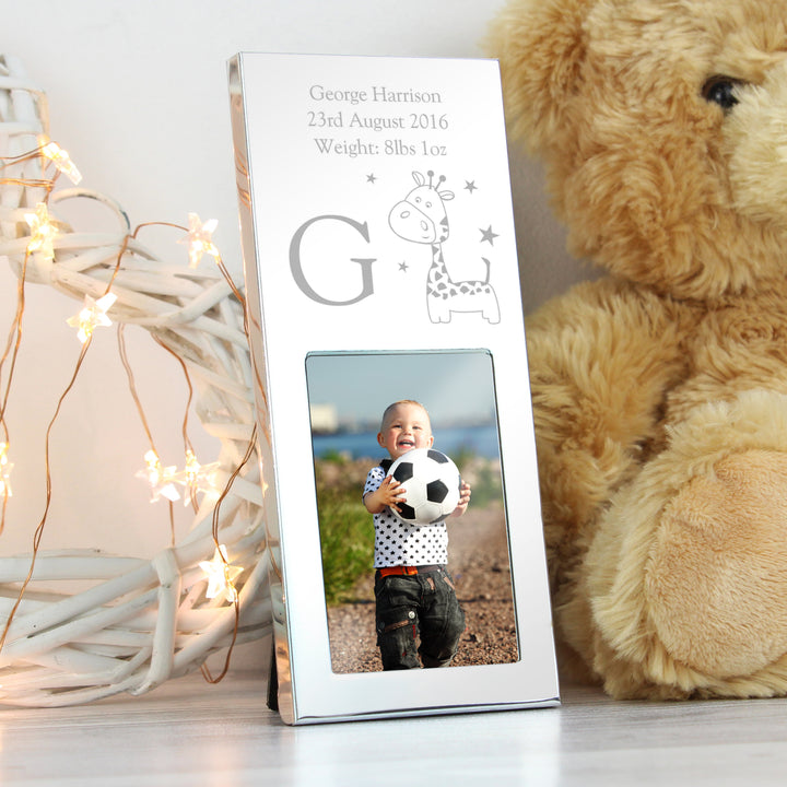 Buy Personalised Hessian Giraffe Small 2x3 Silver Photo Frame at www.giftsfinder.co.uk