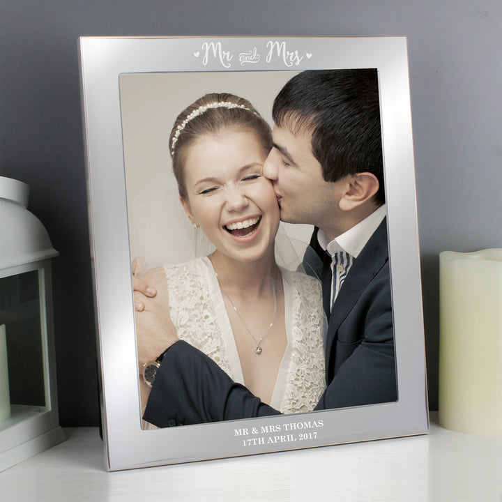 Personalised Mr & Mrs 8x10 Inch Silver Photo Frame - part of the Gifts Finder Personalised Photo Frames collection