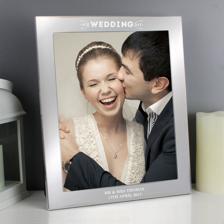 Buy Personalised Our Wedding Day 10x8 Silver Photo Frame at www.giftsfinder.co.uk