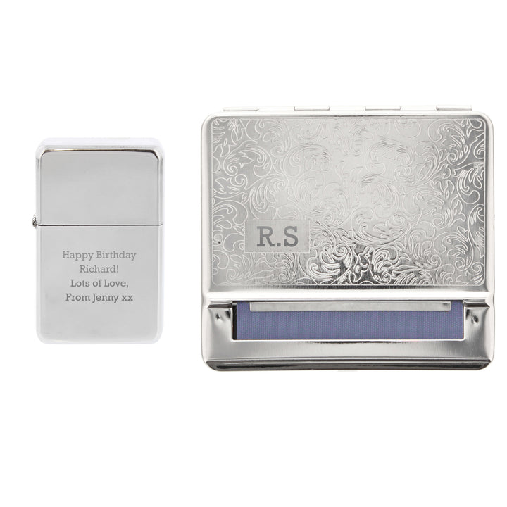 Buy Personalised Tobacco Rolling Tin and Silver Lighter Set at www.giftsfinder.co.uk