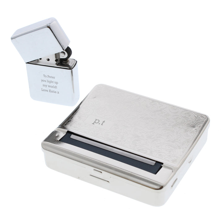 Buy Personalised Tobacco Rolling Tin and Silver Lighter Set at www.giftsfinder.co.uk