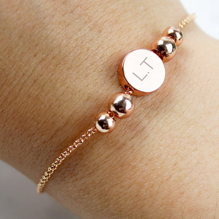 Buy Personalised Rose Gold Tone Initials Disc Bracelet at www.giftsfinder.co.uk