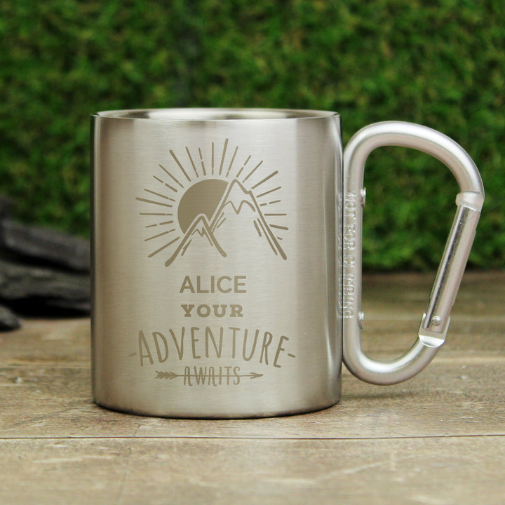 Buy Personalised 'Adventure Awaits' Stainless Steel Mug at www.giftsfinder.co.uk