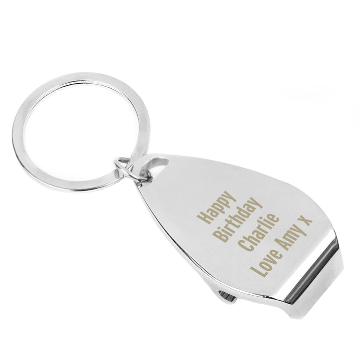 Personalised Any Message Bottle Opener Keyring - part of the Gifts Finder Personalised Keyrings collection