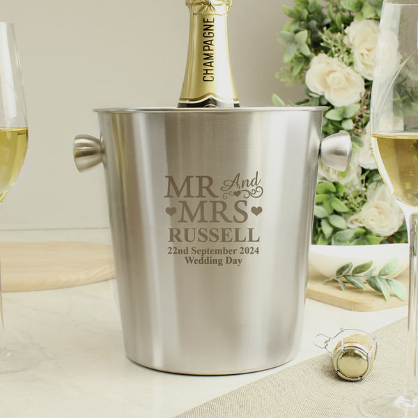 Buy Personalised Mr & Mrs Stainless Steel Ice Bucket at www.giftsfinder.co.uk