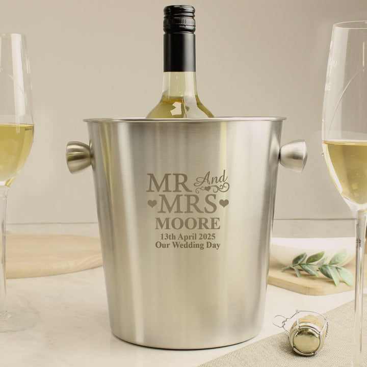 Buy Personalised Mr & Mrs Stainless Steel Ice Bucket at www.giftsfinder.co.uk