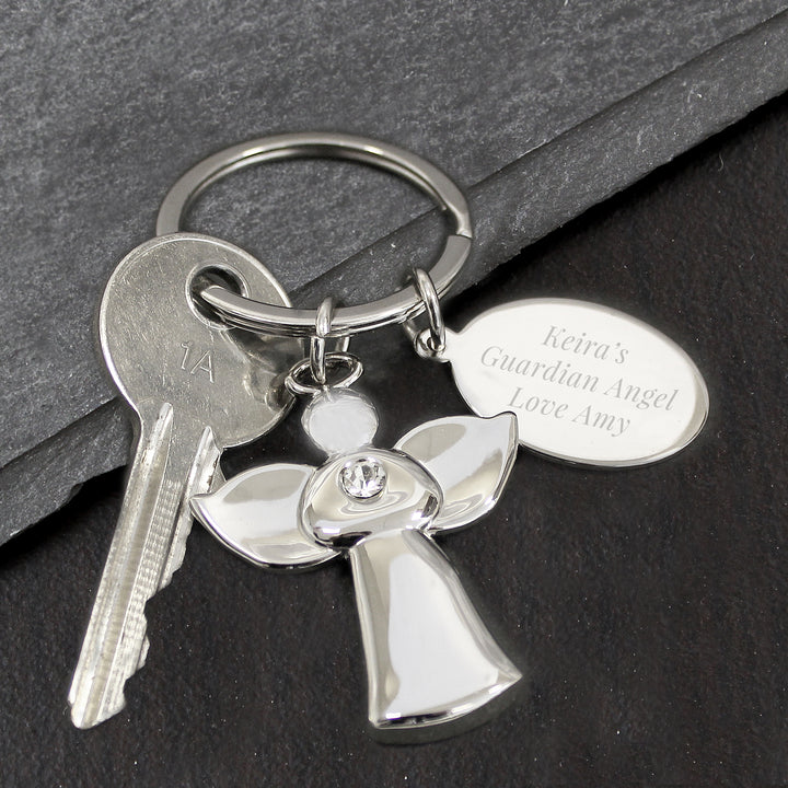 Buy Personalised Silver Plated Angel Keyring at www.giftsfinder.co.uk