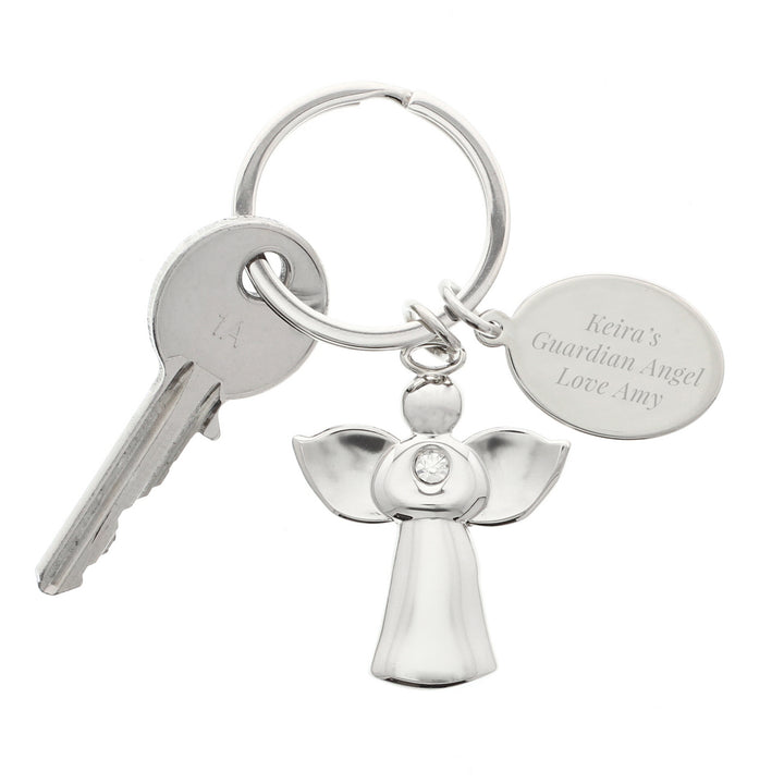 Buy Personalised Silver Plated Angel Keyring at www.giftsfinder.co.uk