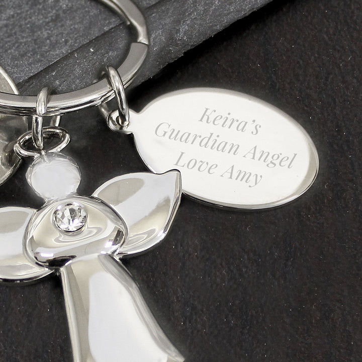 Buy Personalised Silver Plated Angel Keyring at www.giftsfinder.co.uk