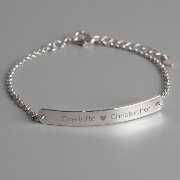 Buy Personalised Silver Tone Heart Bar Bracelet at www.giftsfinder.co.uk