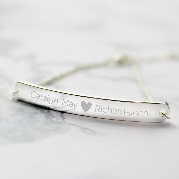 Personalised Silver Tone Heart Bar Bracelet - part of the Gifts Finder Bracelets collection