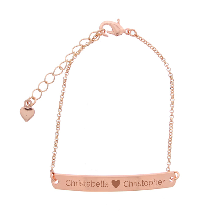 Buy Personalised Rose Gold Tone Heart Bar Bracelet at www.giftsfinder.co.uk