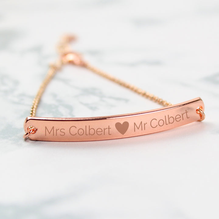 Buy Personalised Rose Gold Tone Heart Bar Bracelet at www.giftsfinder.co.uk