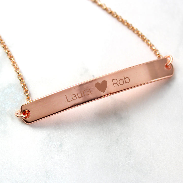 Buy Personalised Rose Gold Tone Heart Bar Bracelet at www.giftsfinder.co.uk