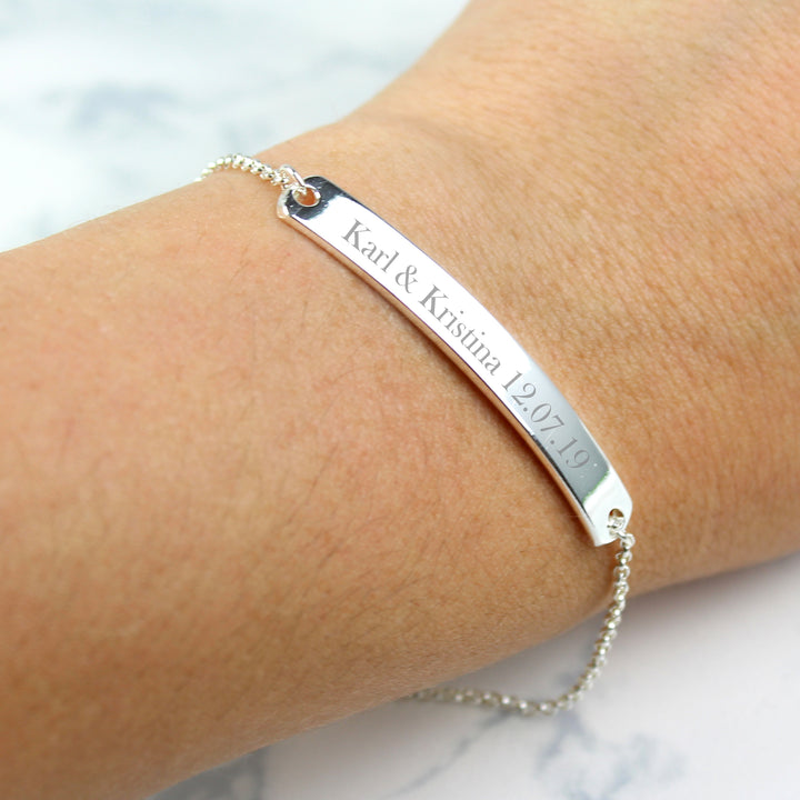 Buy Personalised Silver Tone Bar Bracelet at www.giftsfinder.co.uk