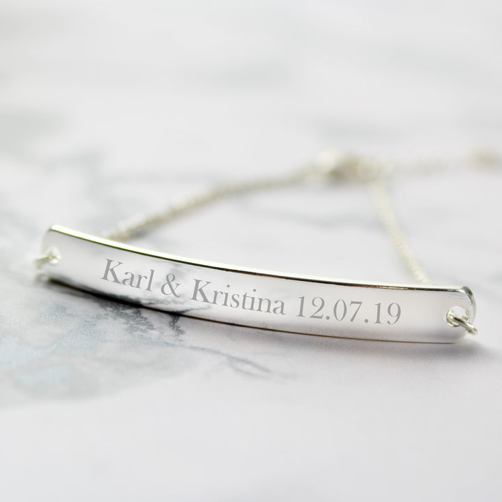 Buy Personalised Silver Tone Bar Bracelet at www.giftsfinder.co.uk