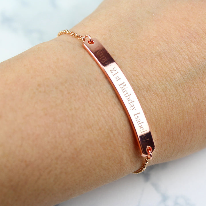 Personalised Rose Gold Tone Bar Bracelet - part of the Gifts Finder Bracelets collection