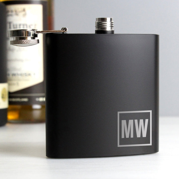 Buy Personalised Initials Black Hip Flask at www.giftsfinder.co.uk