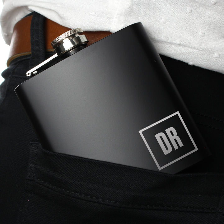 Buy Personalised Initials Black Hip Flask at www.giftsfinder.co.uk