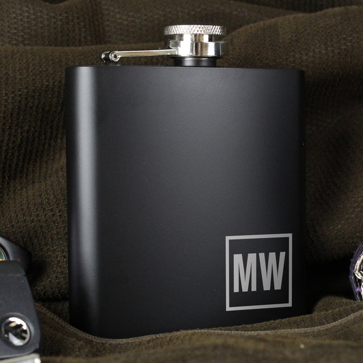 Buy Personalised Initials Black Hip Flask at www.giftsfinder.co.uk