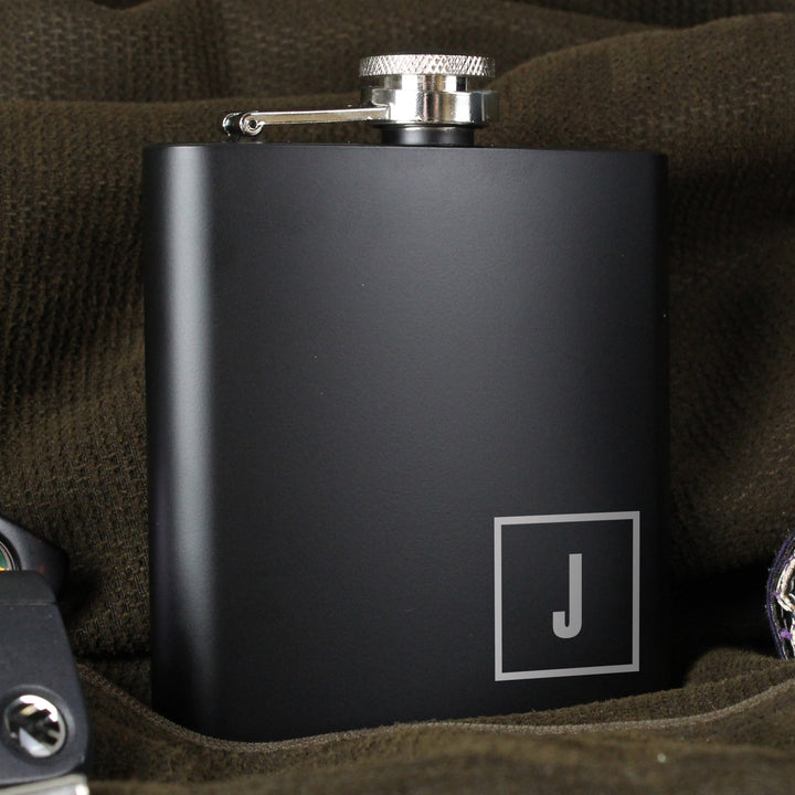 Buy Personalised Initials Black Hip Flask at www.giftsfinder.co.uk