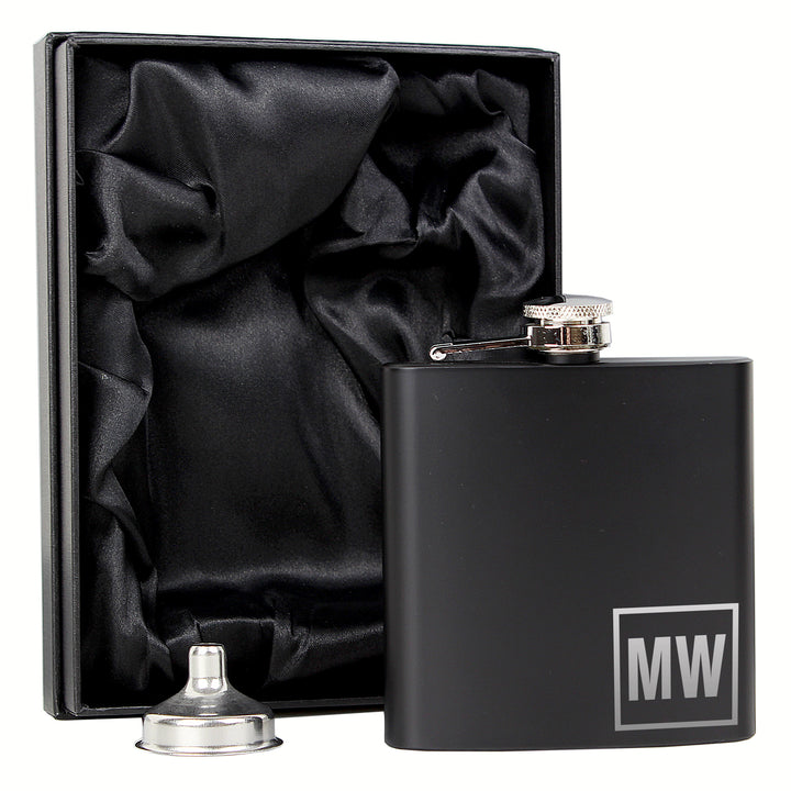 Buy Personalised Initials Black Hip Flask at www.giftsfinder.co.uk