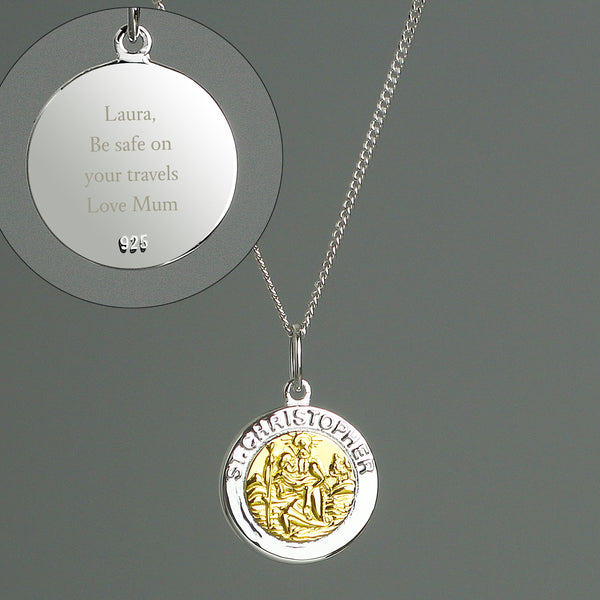 Buy Personalised Sterling Silver & 9ct Gold St. Christopher Necklace at www.giftsfinder.co.uk