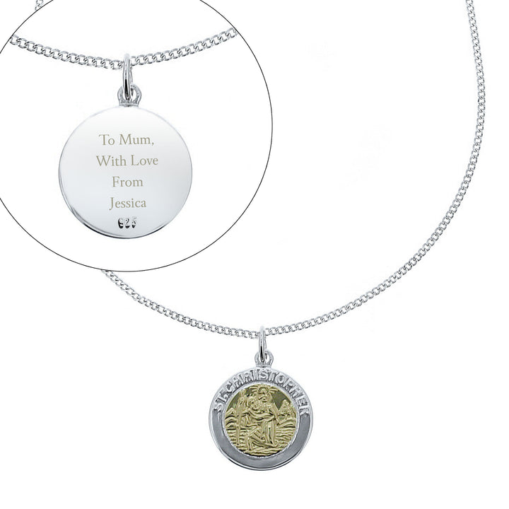 Buy Personalised Sterling Silver & 9ct Gold St. Christopher Necklace at www.giftsfinder.co.uk